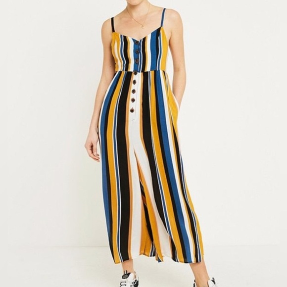 UO Urban Outfitter Tootsie Vertical Stripe Button-Through Jumpsuit Small Romper - Picture 1 of 12